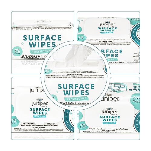Juniper CLEAN 3 Pack Surface Cleaning Wipes Bleach Free, All-Purpose Cleaner for Bathroom, Kitchen, Office, 72 Count Soft Flow, Fresh Scent, Lint Free & Durable - size: 72 Count (Pack of 3)