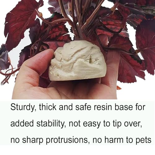 Fake Plants for Reptiles,Artificial Plants for Terrarium Decor | Amphibian Habitat Decor,Fake Reptile Plants for bearded dragon Gecko Lizard Snake Tortoise with Base,Enclosure Accessories - color: Green Heuchera Micrantha