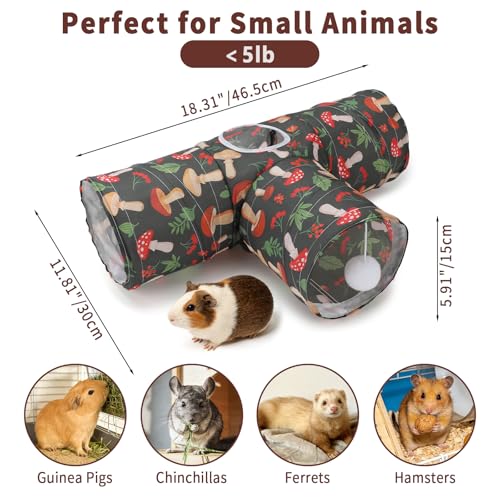 Rypet Guinea Pig Tunnel Hideout 3-Way Collapsible Small Pet Tubes, Mashroom | 3 Way Design for Exploration, Collapsible for Easy Storage, Built-in Play Ball, Hiding & Resting for Hamsters Ferrets - color: Mushroom