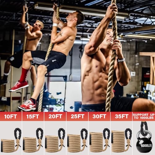 Climbing Rope Gym Workout - 10FT 15FT 20FT 25FT 30FT 35FT Heavy Duty Jute Thick Ropes for Adults Strength Training Outdoor Tree Swing Indoor Home Fitness Exercise - 1.5 Inch - size: 20FT