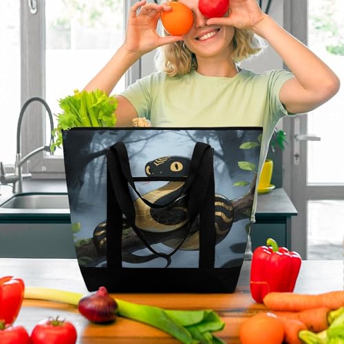 Black Snake Insulated Cooler Bag Reusable Grocery Tote Bags Transport Large Lunch Purser for Work Picnic Hiking