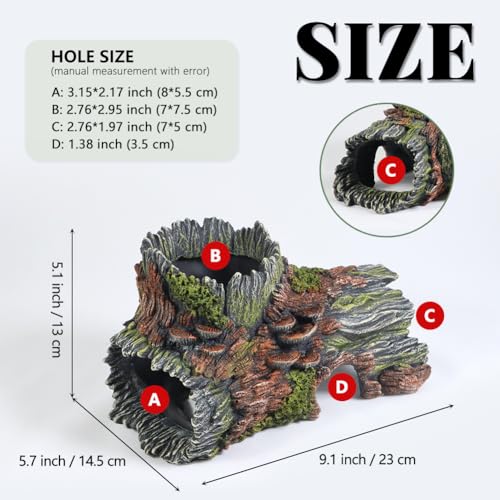 Aquarium Decorations Hollow Tree Trunk Fish Tank Accessories Stump Shelter for Betta Hideout Caves Driftwood for Aquarium Simulation Tree Decor with Holes - color: Green