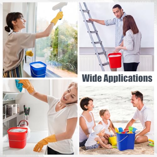 Zhehao 6 Pcs 3 Quart Bucket for Cleaning Small Sanitizer Bucket for Restaurant Square Plastic Pail with Handles for Home, Offices, Commercial Use, Food Service(Red,Dark Blue) - color: Red,dark Blue