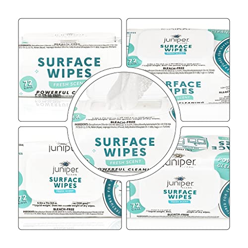 Juniper CLEAN 24 Pack Surface Cleaning Wipes Bleach Free, All-Purpose Cleaner for Bathroom, Kitchen, Office, 1728 Count Soft Flow, Fresh Scent, Bleach Free, Lint Free, Durable - size: 72 Count (Pack of 24)