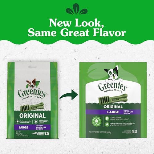 Greenies Large Natural Dental Dog Treats, Original Flavor, 48 count | Veterinarian-recommended, cleaner teeth after 28 days, clean to gumline, for dogs 50-100 lbs, original chicken flavor - size: 48 Count (Pack of 1)