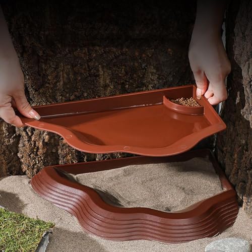 Reptile Feeding Dish Anti-Slip Tortoise Water Bowl with Ramp | Aquarium Decoration, Reptile Soaking Tray for Gecko Snake Bearded Dragon - color: Brown, size: Large