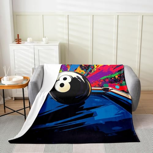 Erosebridal 8 Ball Flannel Blanket Billiard Tables Print Fleece Blanket,40"X50",Billiards Fuzzy Plush Throw for Sofa Touch,Colorful Graffiti Sherpa Blankets - color: Black Blue Yellow Green, size: 40x50