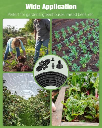 Pawfly 50 ft 1/4 Drip Irrigation Tubing, 1/4" Emitter Tubing with 6" Spacing, Polyethylene Drip Line with 12 Parts, Black Distribution Tubing for Drip Irrigation System, Drip Irrigation Hose Roll - size: 50 FT Kit with Emitters Drip Irrigation Tubing