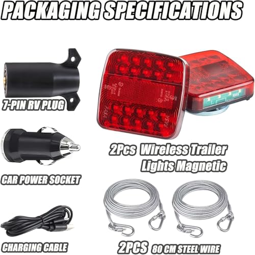 Wireless Trailer Lights, Magnetic Tow Light Kit w/USB-C | 30s Setup | Rechargeable 5-in-1 LED | 100FT Signal | IP65 Waterproof for Trucks, RVs & Boat Trailers
