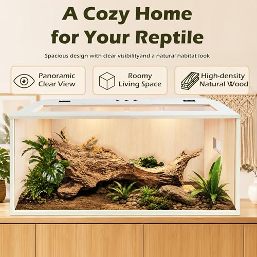 Bearded Dragon Tank,Wooden Reptile Tank and Lizard Tank,Tempered Glass Large Bearded Dragon Enclosure with Built-in Lamp Fixture (40X20X20inch,65 Gallons) - color: Wooden Roof, size: 40X20X20inch,65 Gallons