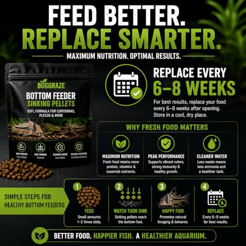 Bottom Feeder Fish Food – Sinking BSFL Pellets for Corydoras, Plecos & Loaches – High Protein Insect-Based Aquarium Fish Diet – BugGraze