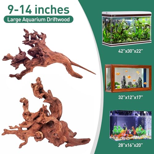 WDEFUN Natural Driftwood for Aquarium Decor, 2-Piece 10''-14'' Large Driftwood for Decorations on Fish Tank, Reptiles Bearded Dragon Accessories or Air Plants - size: Mopani driftwood (10-14 inch pack of 2)