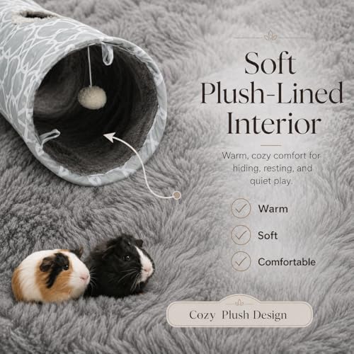Plush Inside Stright Shape Small Animals Tube Tunnel with Interactive Ball for Guinea Pig, Hamster, Chinchilla, Hedgehog Hiding and Resting, Geometric Grey - size: S
