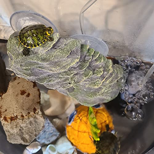 kathson Turtle Basking Platform with Suction Cup Tortoise Climbing Rest Terrace Resin Step Decoration Reptile Habitat Rock Decor for Frogs,Lizards,Geckos,Bearded Dragon-L - style: Slope