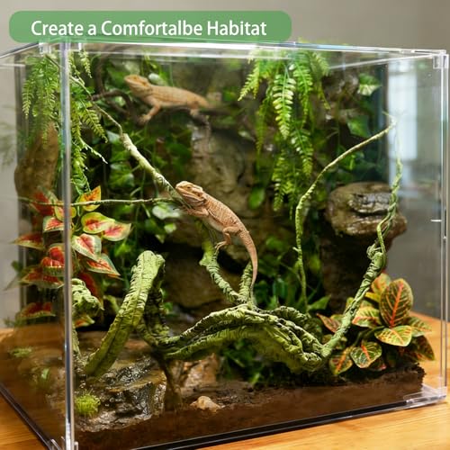Reptile Vines, Reptile Plants for Bearded Dragon Tank Accessories | Chameleon Cage Accessories, Flexible Jungle Climbing Vines, Terrarium Fake Plants Habitat Decor for Chameleon, Lizards, Gecko