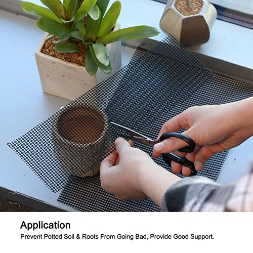 MECCANIXITY 5 Pcs Flower Pot Hole Mesh Pad 11.8x7.9" Invisible Rigid Plastic Bottom Grid Drainage Screens Prevent Soil Loss for Plant Containers, Bonsai (Black) - size: 30cmx20cm