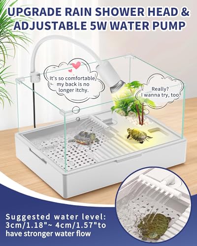 MoonOrange Small Turtle Tank Kit(Tank + Light + Water Pump), Acrylic Turtle Tank Starter Kit with Upgrade Rain Shower Head, Adjustable 5W Water Pump, Higher Fences and Multi-Function Area. (S-Kit)