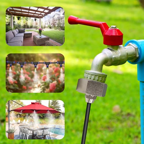 POCKET PANDA Garden Hose to 1/4 Tubing Adapter for Patio Misting Cooling System, 3/4'’to 1/4" Faucet Connector for Drip Irrigation,Greenhouse Watering System,2 Brass Thread Fittings with 2 End Plug.