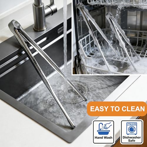 Stainless Steel Kitchen Tongs 2 Set, Non-Slip Serrated Tips, One-Piece Metal Cooking Tongs for Grilling, Plating, BBQ & Baking (11.5” & 13.5”)