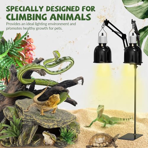 GlowUp 15.7-74.3 inch Dual Reptile Heat Lamp Stand Reptile Light Stand with Two Flexible Brackets, Adjustable Heat Lamp Stand for Terrarium, Snake, Gecko, Lizard, Chicks, Fish Tank - size: Without E26 Lamp Base