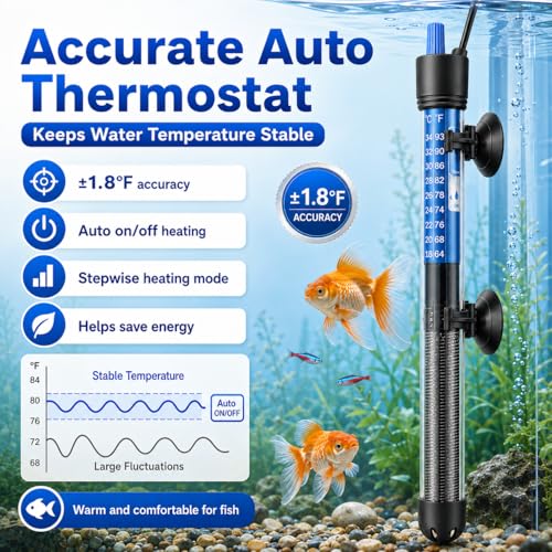 Mylivell Fish Tank Aquarium Heater - Adjustable Submersible 200W Aquarium Heater with Thermostat for 40-65 Gallon Betta, Turtle, Saltwater and Freshwater Tanks