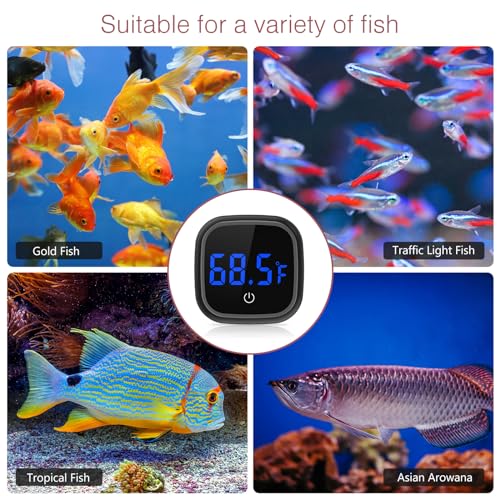 LOFICOPER Digital Aquarium Thermometer, LED Touch Screen, Battery Included | Stick-on, 24 Months Battery Life, ±1℉ Accuracy, 32℉-140°F Wide Range, for Fish, Axolotl, Turtle, Reptiles