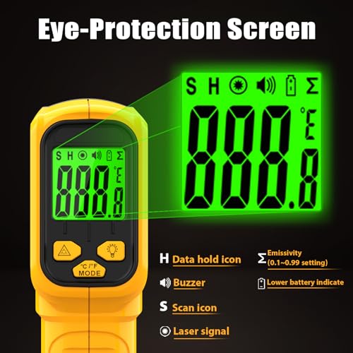 FKM Infrared Thermometer Gun High Precision 13-Point Laser -58°F~1112°F | (-50°C~600°C)Non-Contact Laser Temperature Gun,Digital IR Temp Gun for Cooking,Griddle,Oven,Food,HVAC,Automotive,Industrial - color: Golden
