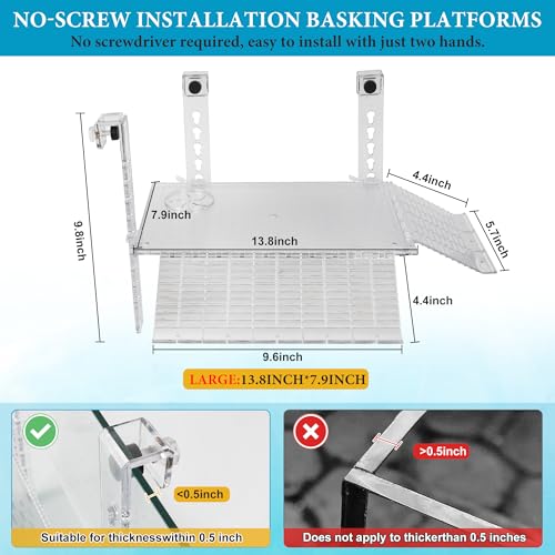 Turtle Basking Platform Easy Mount Adjustable Hanging,Multifunctional Acrylic Turtle Dock with Freely Installable Climbing Ramps for Thick Tank Salamander Frog Turtles Tank 13.8x7.9 Inch - color: 13.8x7.9 Inch