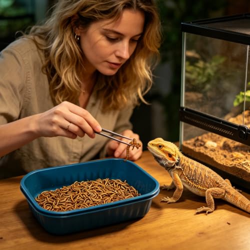 Mealworm Breeding Box, Reptile Feeder Keeper with Vented Lid for Reptiles | Dual-Layer Automatic Waste Filter Design, Large Capacity, Breathable Escape-Proof Lid