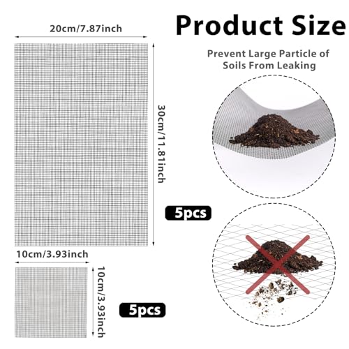 Flower Pot Hole Mesh Pad 10PCS 11.8 X 7.8 Inch/ 3.9 X 3.9 Inch Plastic Mesh Screen DIY Drainage Netting Pot Bottom Grid Mat Plant Drainage Screen Mesh Bonsai Mesh Keep Soil from Flowing Away - color: 5pcs Rectangular + 5pcs Square