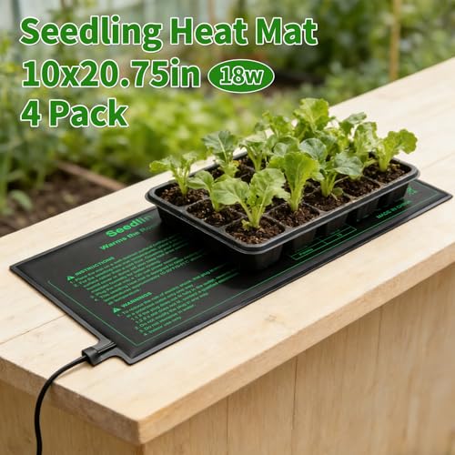 Seedling Heat Mat 4 Pack Dual Certified by MET and UL Plant Heating Mat Pad with Power Failure Protection Thermostatic Waterproof Suitable for Seedlings