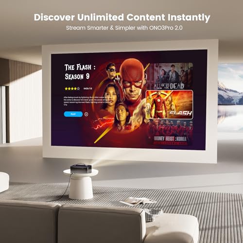 ONOAYO Outdoor-Projector-4K with AI Auto Focus,50WDolby Audio,Built-in Apps | High Brightness, Smart OS 2.0, Movie Projector with WiFi Bluetooth, Portable Proyector for Bedroom/Ceiling/Camping - color: Dull black
