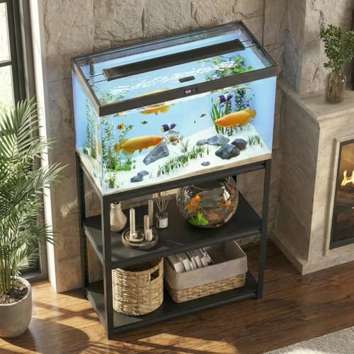 Metal Fish Tank Stand, 4-Tier Heavy Duty Aquarium Stand with Storage Shelves, Sturdy Aquarium Stands for 10-20 Gallon Fish Tank, Reptile Terrarium Stand, Modern Black for Home Office Garage - color: Black-fish03