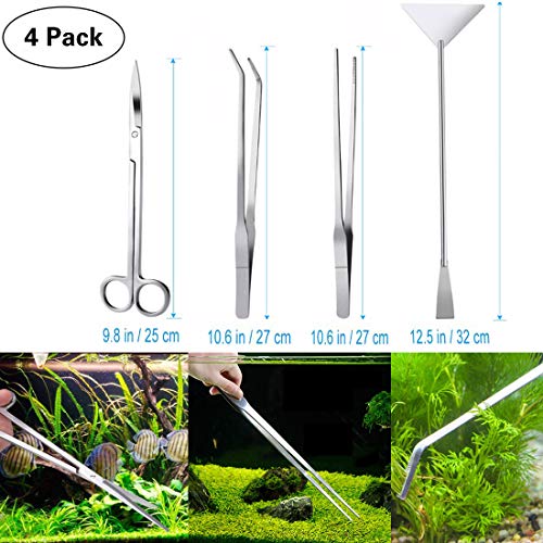 Aquarium Aquatic Plant Trimmer Sets Garden Bonsai Tweezers Fish Tank Algae Scrapers Cleaning Kits Water Plant Scissors Shears Clipper Tweezers for Feeding Reptiles Snake Lizards Spider