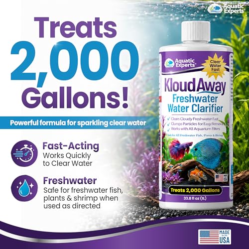 KloudAway Aquarium Water Clarifier – Clears Cloudy Water in Freshwater Fish Tanks, 1 Liter, Made in USA, Aquatic Experts - size: 1 L (33.8 oz)