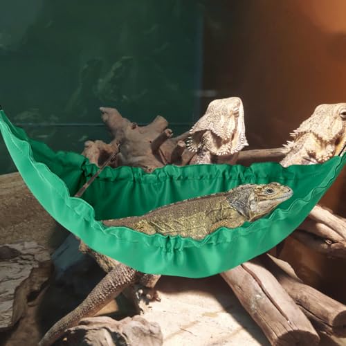 Reptology Lizard Hammock with Suction Cups Bearded Dragon Tank Accessories Reptile Lounger for Chameleon, Snakes, Lguana Reptiles, Geckos, Hamster - color: Dark green