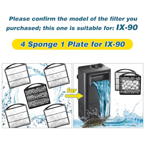 TARARIUM Aquarium Turtle Tank Filter Accessories for Small IX-90 Filter Aquarium Pumps Filters 1Pcs Ceramic Ball Plate & 4pcs Low Water Level Power Filter Replacement Sponge Clip - size: 4 Sponge 1 Plate for IX-90