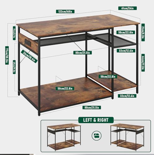 Reptile Tank Stand with Power Outlets,48" X 24" Tabletop Fits up to 120 Gallon Bearded Dragon Enclosure Stand,Double Snake Terrarium Table with Light - color: Rustic Brown