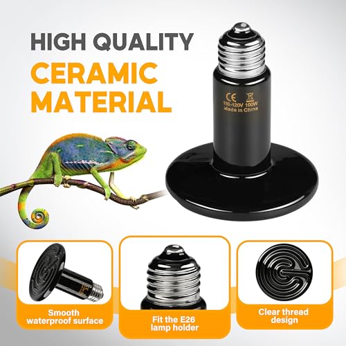 HealSmart 100W Reptile Heat Lamp Ceramic Heat Emitter, No Light Emitting Heat Bulbs, Suitable for Snake/Lizard/Spider, Plant Growth and Incubating Chicken, 4-Pack - size: 100W, style: 4 Pack