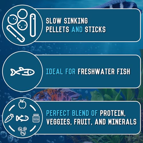 RON'S CICHLIDS African Cichlid Fish Food, Premium Tropical Fish Food Pellets with Protein, Veggies & Fruits for Healthier, Brighter & Bigger Tropical Fish & Cleaner Tanks, Mbuna Blend, 8 OZ - size: 8 Ounce (Pack of 1)