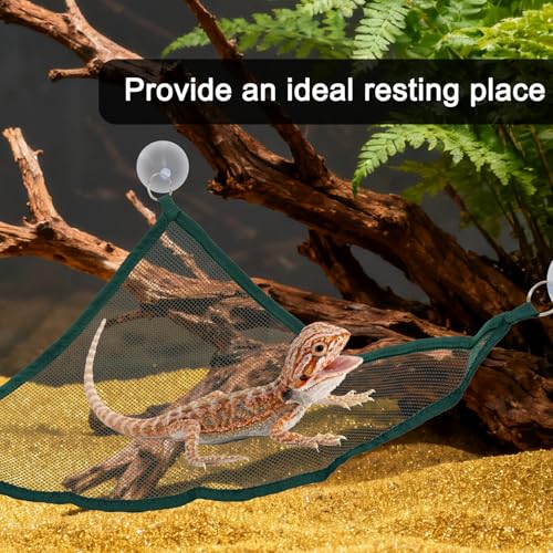2Pcs Green Axolotl Hammock for Aquarium, Breathable Mesh Reptile Hammock Tank Accessories for Bearded Dragons, Lizards, Geckos and Snakes