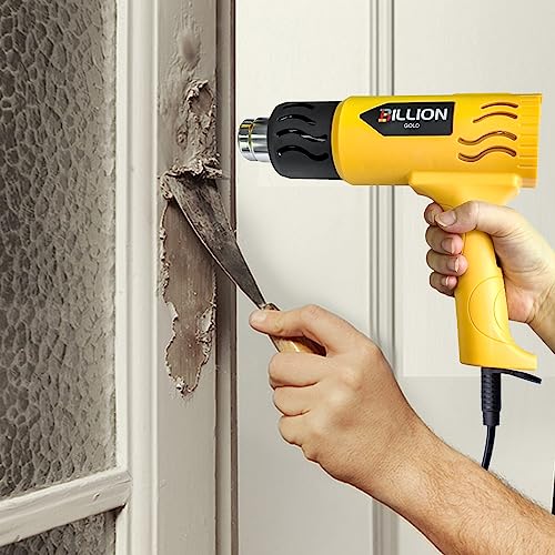 Heat Gun, BILLION GOLD 1800W Hot Air Gun 752℉-1112℉ with 2 Temperature Setting, Heat Gun for Crafting, Shrink Tubing, Paint Removing - 2 Nozzles - color: Yellow-2