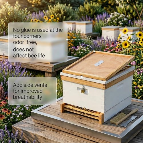 2Pcs Bee Hive Inner Cover 10 Frame with 2 Bee Escapes | Beeswax-Coated Fir Wood, Vents Reduce Moisture. Notch Feeds Syrup. Fits 10-Frame Langstroth. Maintains Stable Temp.