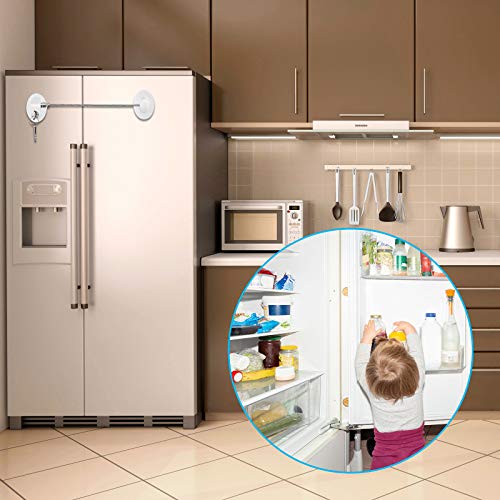 Hotop 4 Pack Cabinet Locks with Keys Refrigerator Fridge Locks Replacement with Steel Wire Self Adhesive Child and Baby Proofing Safety for File Drawers Deep Freezer Doors Latch(White) - color: White