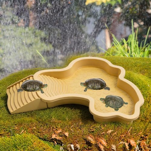 Reptile Bathing Pool with Removable Ramp, Snake Water Bowl with Steps, Tortoise Feeding Dish, Turtle Soaking Dish, Aquarium Ornament for Gecko, Turtle, Snake, Lizard, Bearded Dragon