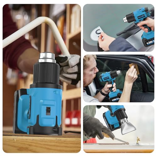 FULLYEA Heat Gun Cordless, Max 1022°F (550°C), Hot Air Gun Kit with 2x4.0Ah Batteries & 5 Nozzles, Lightweight Portable, Battery Heat Gun for Shrink Tubing, PVC Wrap, DIY Craft (Blue)
