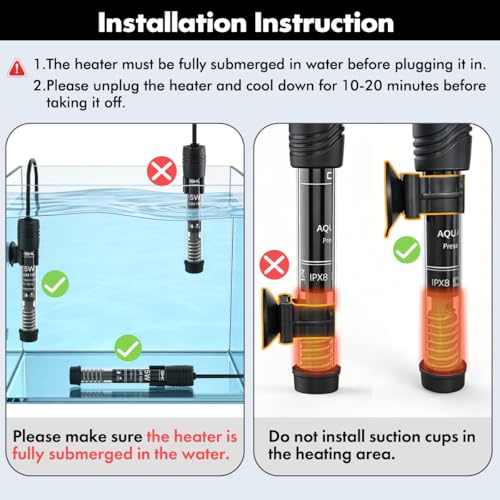 Orlushy Submersible Aquarium Heater, Adjustable Fish Tahk Heater with Free Thermometer Suitable for Marine Saltwater and Freshwater - size: R25