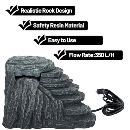 Turtle Tank Filter 20 Gallon, Basking Platform Filter with 3-Stage Filtration, Decorative Terrarium & Aquarium Water Filtration for Aquatic Turtles Frogs Newts, Adjusting Flow, Max 92.5 GPH