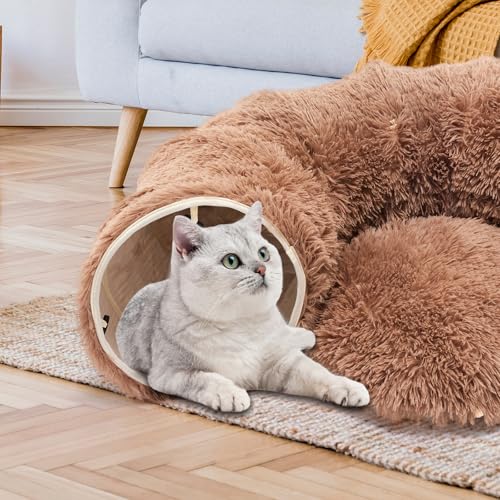 Cat Tunnels for Indoor Cats, Donut Tunnel Toys for Cats, Brown | Washable Circle Cushion, 3-in-1 Foldable Playground & Cozy Cave Bed for Small Large Cats, Kittens, Puppy, Rabbits - color: Modern Brown