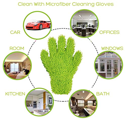 Microfiber Dusting Glove for Kitchen and Home by Scrub-it - Car, Furniture & Window Cleaning Gloves - Cuts Through Dirt Without Using Chemicals - Perfect for Stainless Steel Dusting -2 Pack (Green)